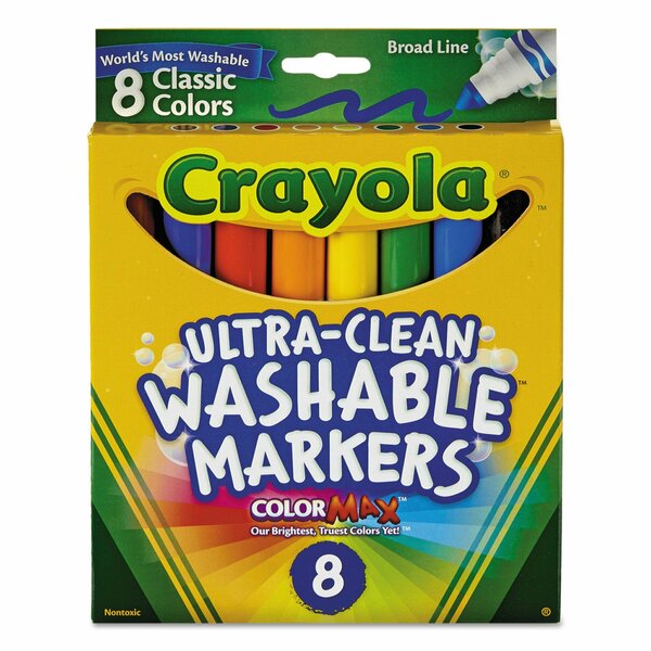Crayola Ultra-Clean Washable Markers, Broad Bullet Tip, Classic Colors, PK8 587808